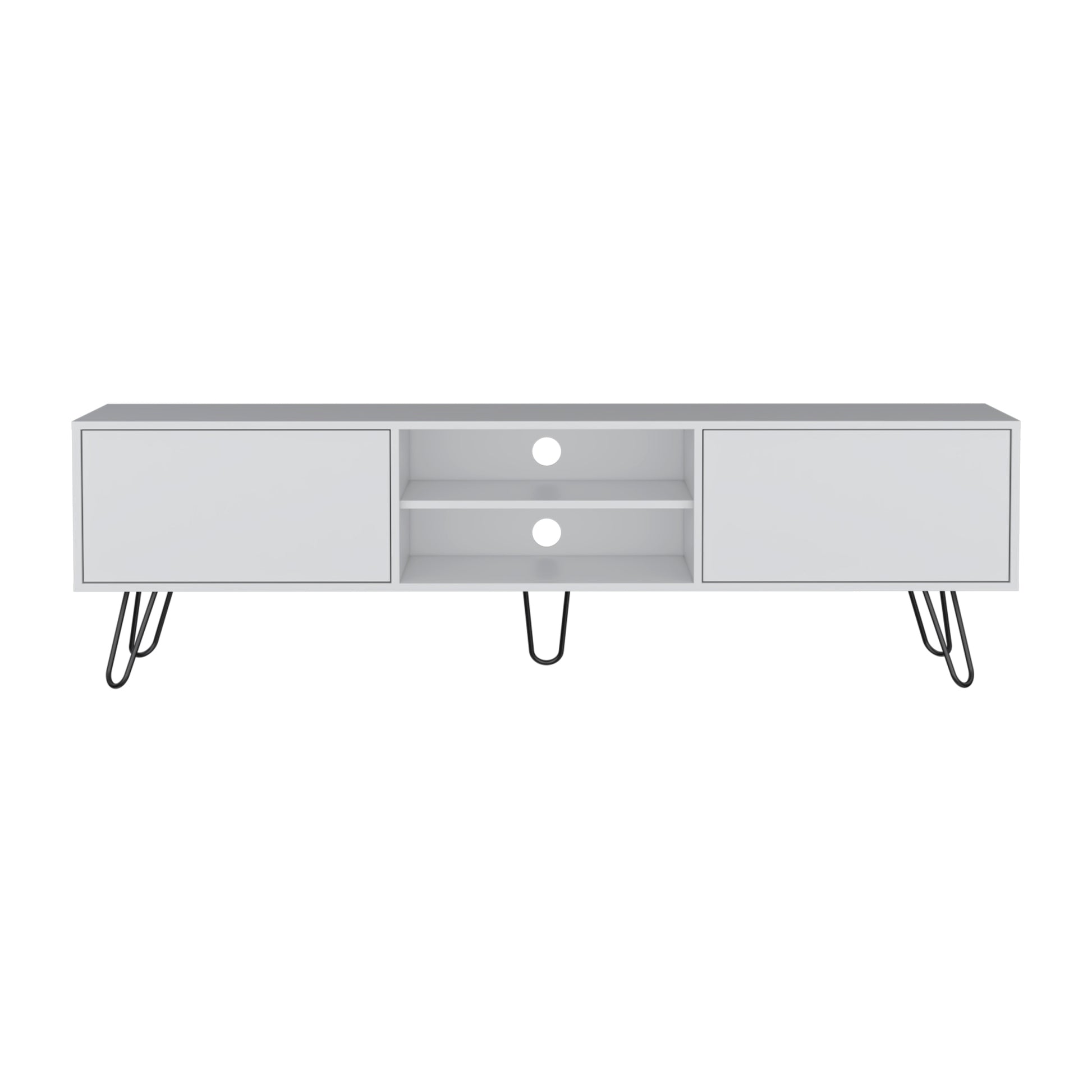 Vassel Tv Stand, Entertainment Unit With Hinged Drawers And Hairpin Legs White Primary Living Space 50 59 Inches Modern Mdf Engineered Wood