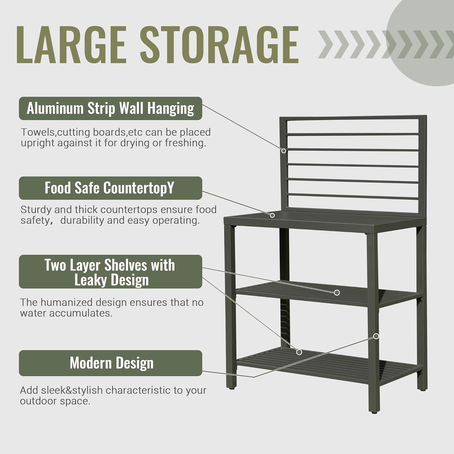 Outdoor Kitchen Island With Storage, Aluminum Kitchen Storage Island Kitchen Food Prep Table With Double Storage Rack, Freestanding Bar Center With Protective Cover Indoor Outdoor Grey Aluminum