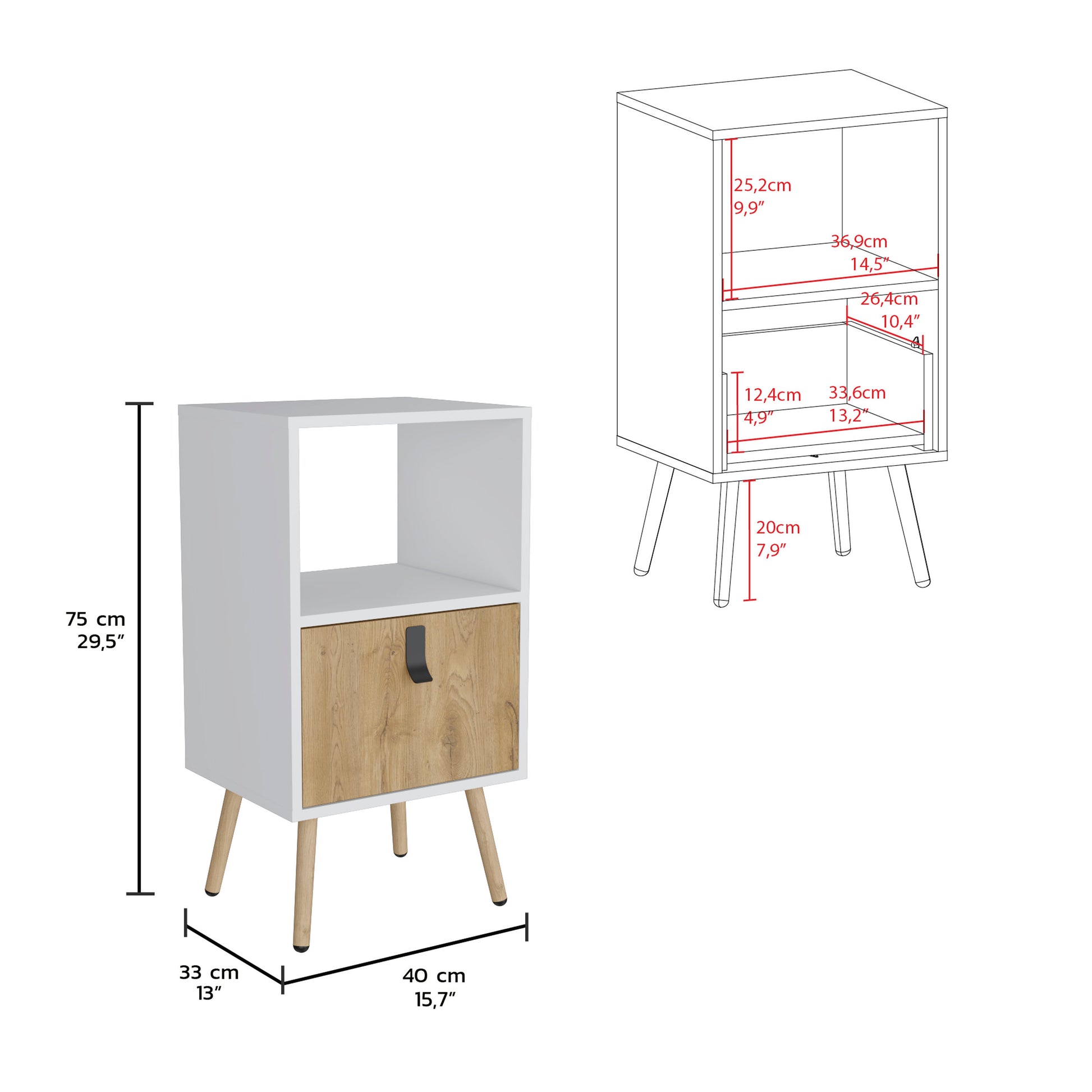 Huna Tall Nightstand With Open Storage And Drawer In Modern Design Multicolor 1 Drawer Bedroom Rectangle Modern Drawers Mdf Engineered Wood