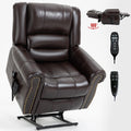 Power Lift Recliner Chair Heat Massage Dual Motor Infinite Position Up To 350 Lbs, Faux Leather, Heavy Duty Motion Mechanism With Usb Ports, Brown White Metal Primary Living Space Heavy Duty Pine Antique Brown Faux Leather Power Remote Medium Firm Pillow