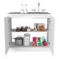 Napoles Utility Sink With Cabinet, Double Door, One Shelf White Freestanding White Shelves Included Modern Particle Board Particle Board