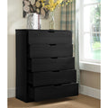 Modern Black Five Drawer Clothes And Storage Chest Cabinet With Metal Drawer Glides Black Particle Board Mdf