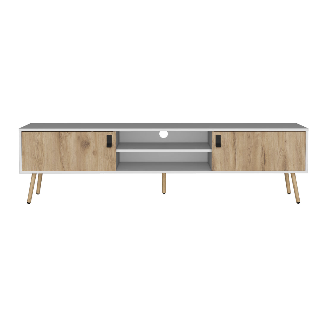 Huna Tv Stand, Dual Tone With Hinged Drawers And Open Shelves Multicolor Primary Living Space 60 69 Inches Modern Mdf Engineered Wood