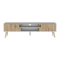 Huna Tv Stand, Dual Tone With Hinged Drawers And Open Shelves Multicolor Primary Living Space 60 69 Inches Modern Mdf Engineered Wood