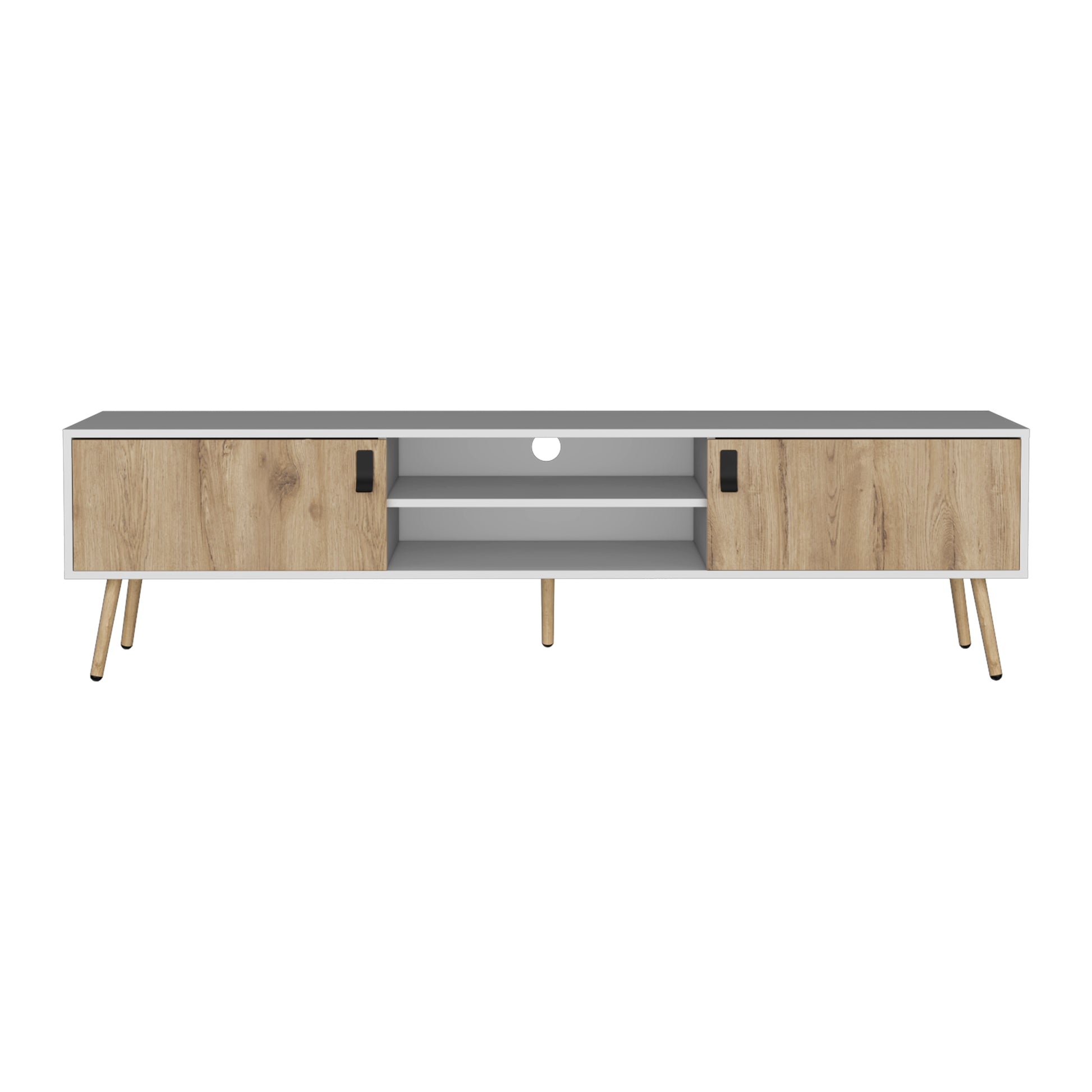 Huna Tv Stand, Dual Tone With Hinged Drawers And Open Shelves Multicolor Primary Living Space 60 69 Inches Modern Mdf Engineered Wood