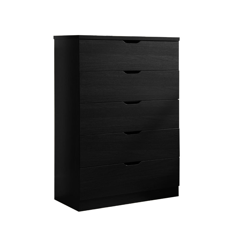 Modern Black Five Drawer Clothes And Storage Chest Cabinet With Metal Drawer Glides Black Particle Board Mdf