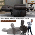 Power Lift Recliner Chair Heat Massage Dual Motor Infinite Position Up To 350 Lbs, Genuine Leather, Heavy Duty Motion Mechanism With Usb Ports, Brown White Metal Primary Living Space Heavy Duty Pine Brown Genuine Leather Power Remote Medium Firm Pillow