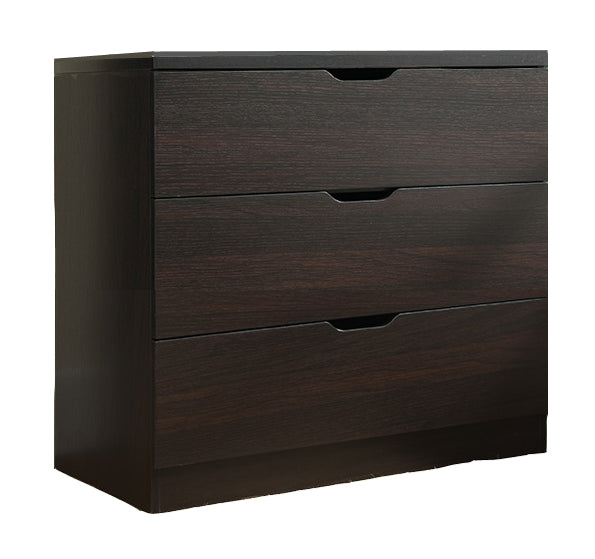 Modern Dark Chocolate Three Drawer Chest And Clothes Storage Cabinet With Metal Drawer Glides Espresso Particle Board Mdf