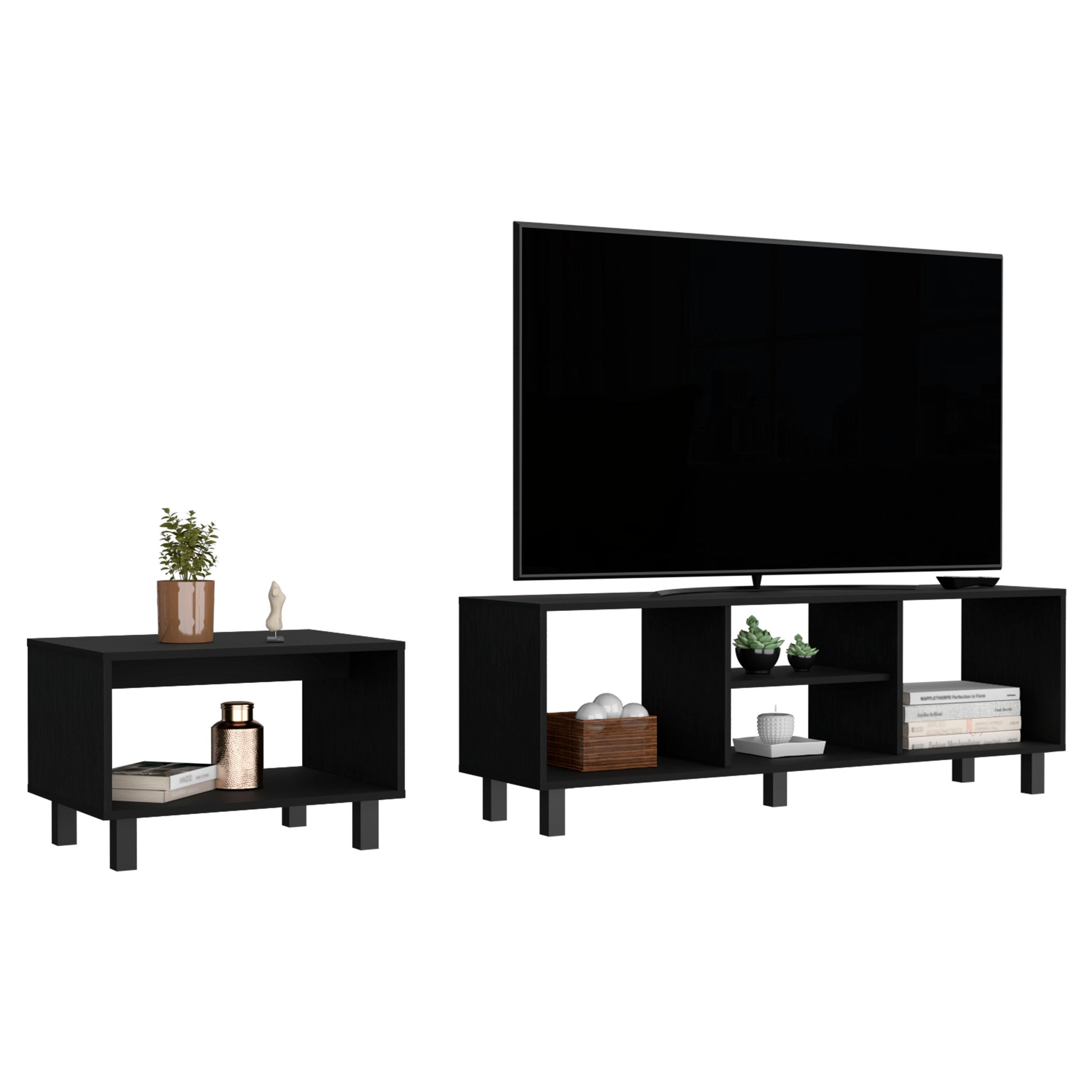 Eclipse Living Room Duo Set With Tv Stand And Coffee Table With Steel Accents Black Primary Living Space 50 59 Inches Modern Mdf Engineered Wood