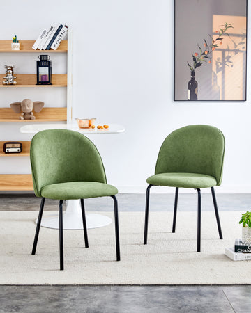 Green Modern Chair Set Of 2 With Iron Tube Legs, Soft Cushions And Comfortable Backrest, Suitable For Dining Room, Living Room, Cafe,Hairball Back Soft Green Fabric