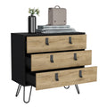 Huna Hairpin Legs Dresser With 3 Drawer Storage Multicolor Bedroom Modern Mdf Engineered Wood