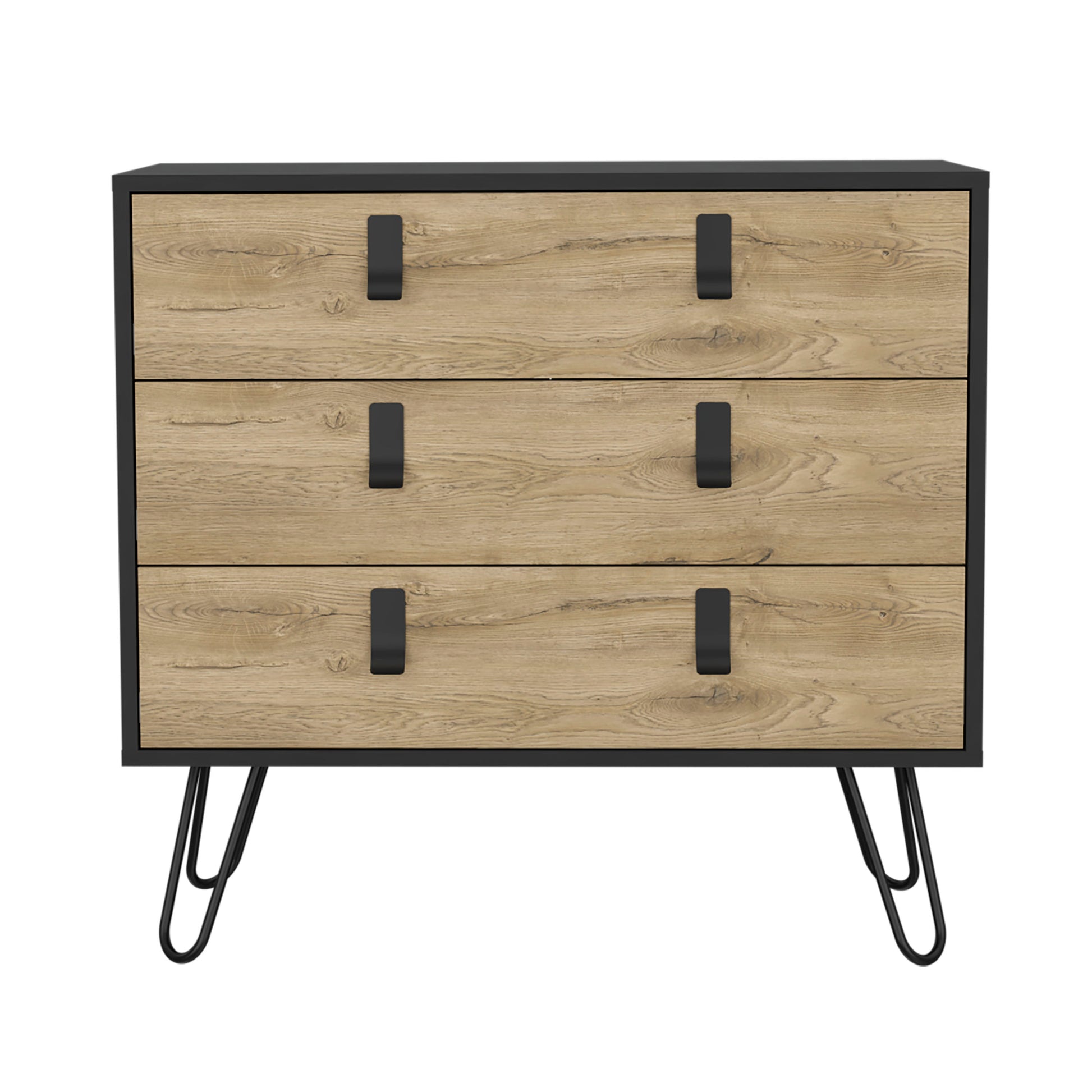 Huna Hairpin Legs Dresser With 3 Drawer Storage Multicolor Bedroom Modern Mdf Engineered Wood