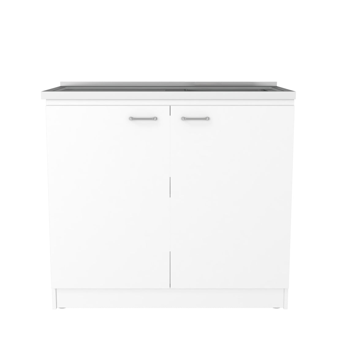 Napoles Utility Sink With Cabinet, Double Door, One Shelf White Freestanding White Shelves Included Modern Particle Board Particle Board