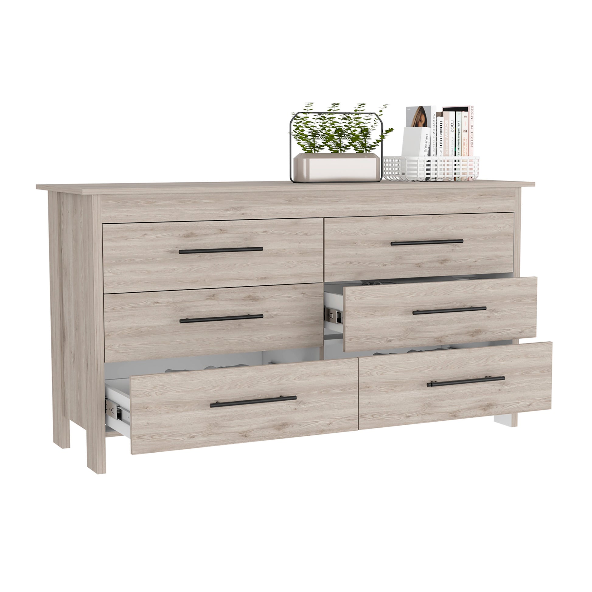 Hms 6 Drawer Double Dresser, Four Legs, Superior Top, Six Drawers Ligh Hms 6 Drawer Double Dresser, Four Legs, Superior Top, Six Drawers Ligh