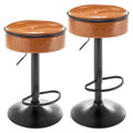 Round Storage Bar Stool Set Of 2, Brown Faux Leather Height Adjustable Barstool, 360 Counter Height Swivel Stool, Armless Bar Chair With Metal Frame For Kitchen Counter Dining Living Room Brown Set Of 2 Foam Pu Leather