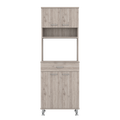 Bay Area Pantry, Two Door Cabinets, One Drawer, Four Adjustable Metal Legs Light Gray Kitchen Modern Particle Board Engineered Wood