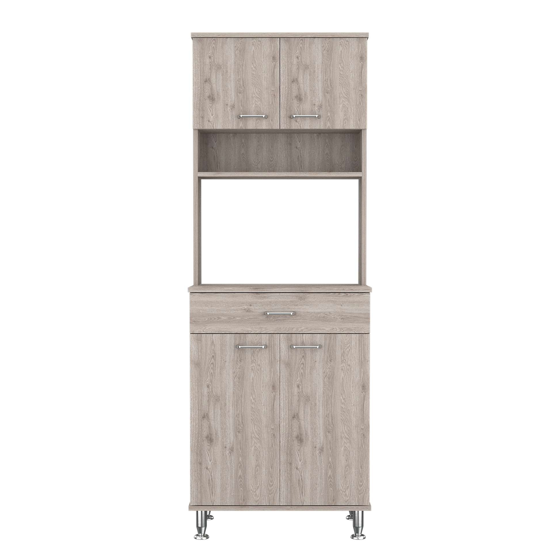 Bay Area Pantry, Two Door Cabinets, One Drawer, Four Adjustable Metal Legs Light Gray Kitchen Modern Particle Board Engineered Wood