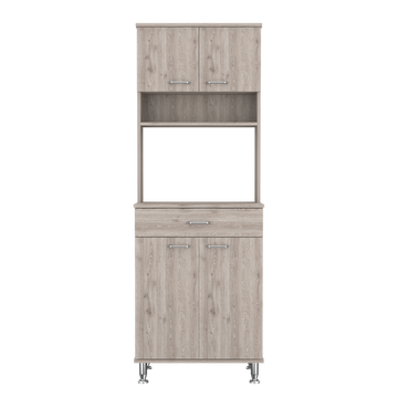 Bay Area Pantry, Two Door Cabinets, One Drawer, Four Adjustable Metal Legs Light Gray Kitchen Modern Particle Board Engineered Wood