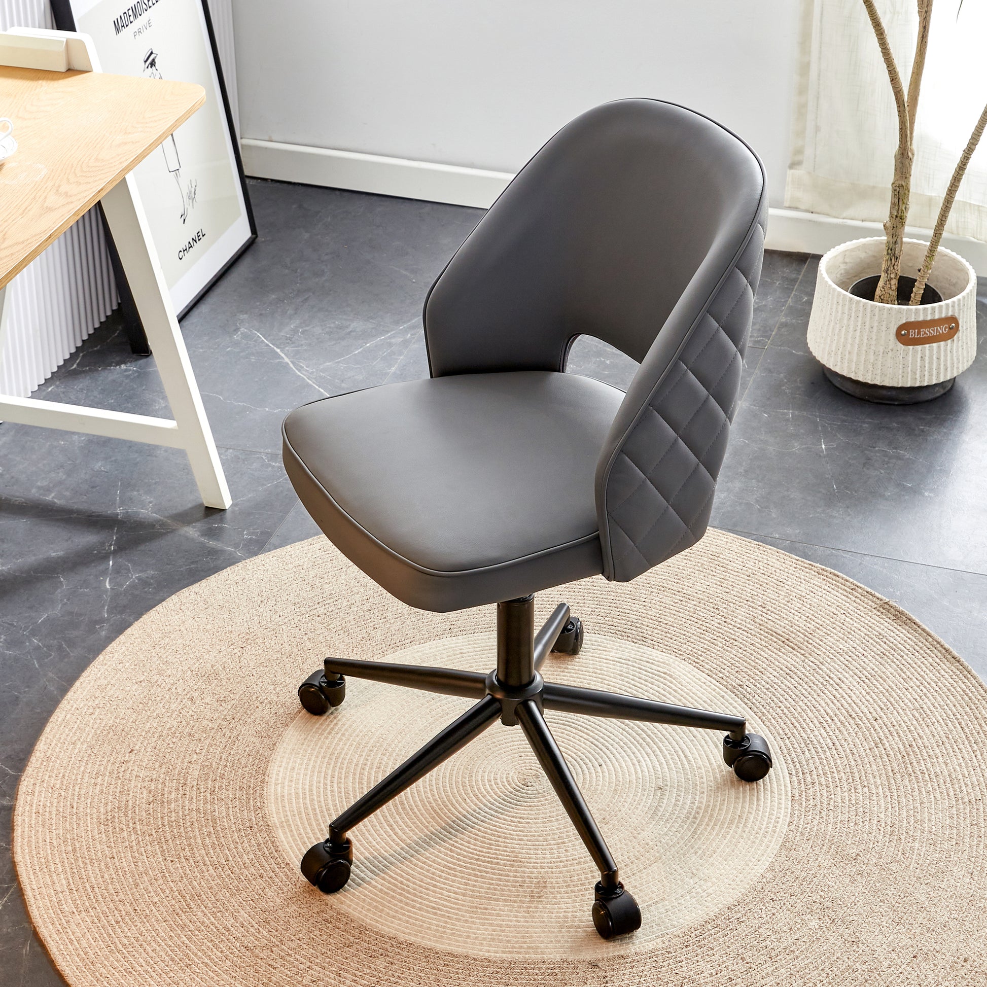 Modern home dark grey PU Office chair adjustable 360 dark gray-pu