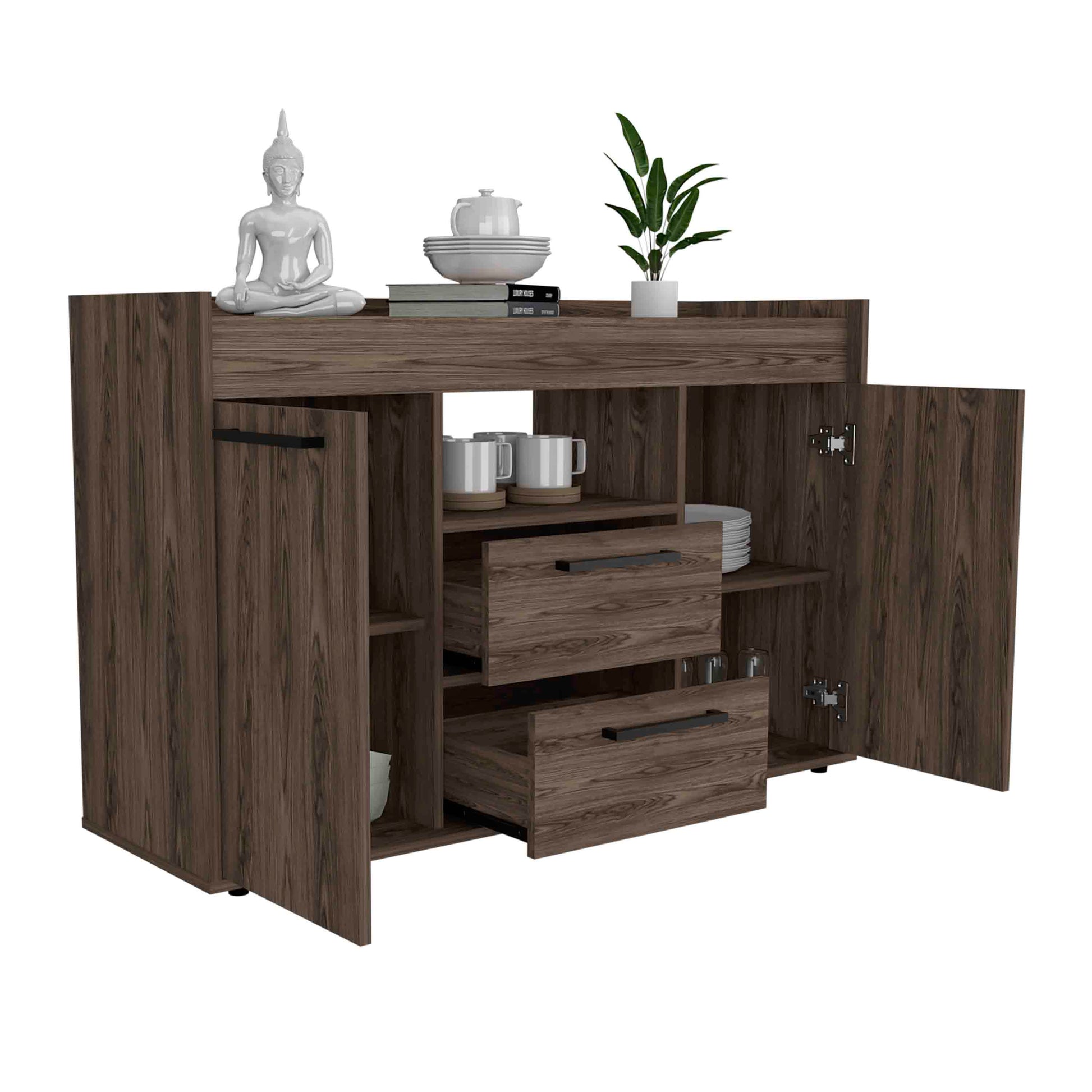 Lyon Sideboard, Two Drawers, Double Door Cabinets Dark Walnut Brown Primary Living Space Modern Freestanding Rectangular Drawers Coffee & End Tables Rectangular Particle Board Particle Board