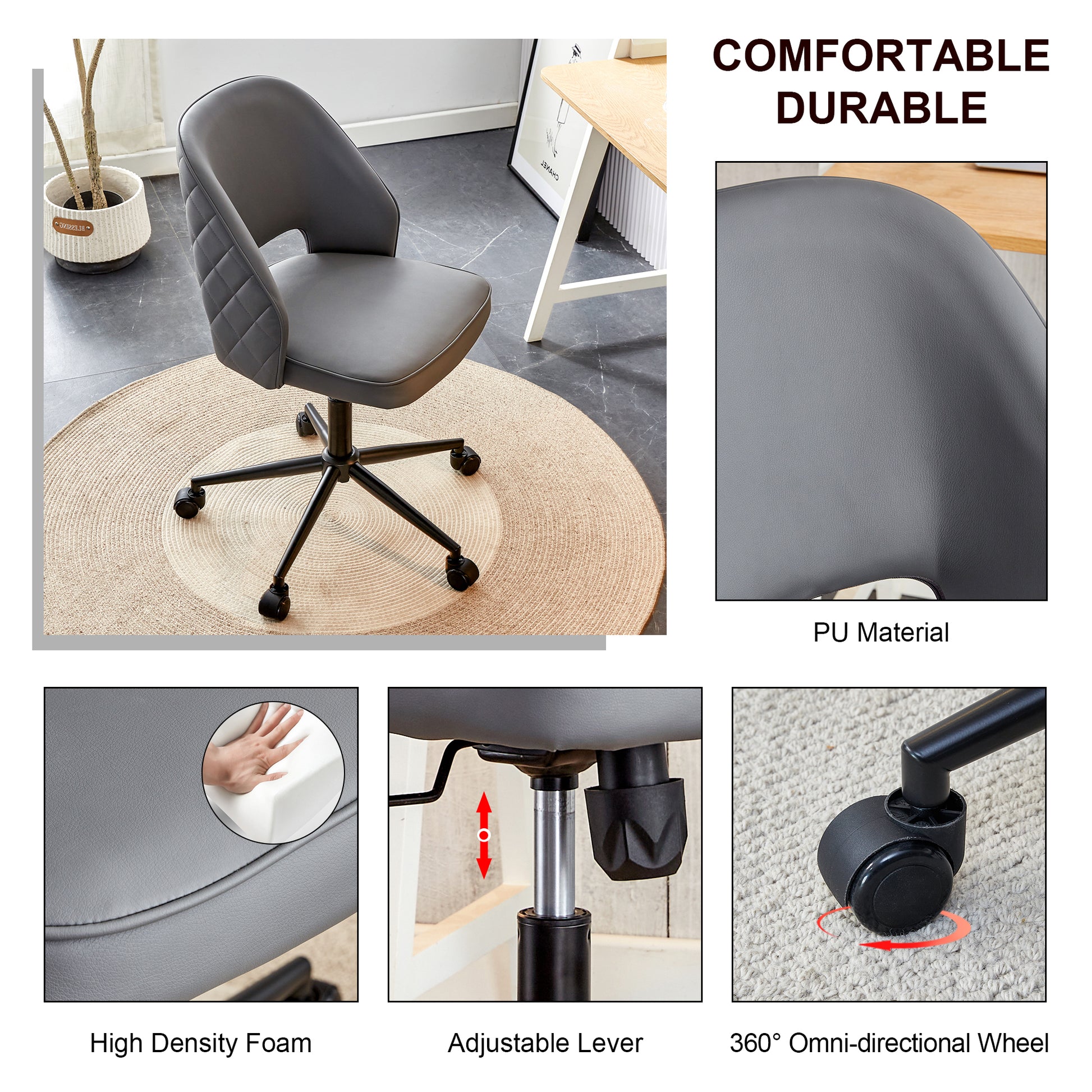 Modern home dark grey PU Office chair adjustable 360 dark gray-pu