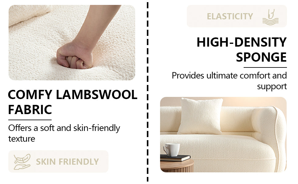 White Sectional Sofa, Durable Fabric, Solid Wood Frame, High Density Sponge Filler White Fabric 4 Seat