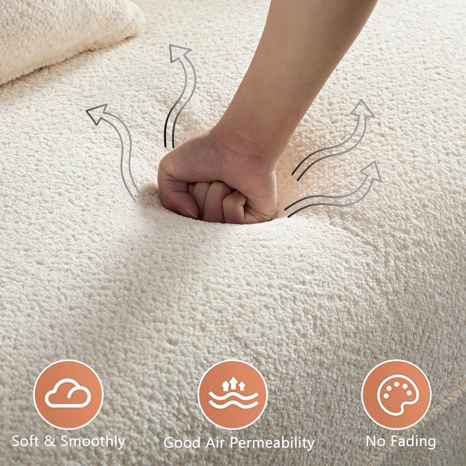 White Sectional Sofa, Durable Fabric, Solid Wood Frame, High Density Sponge Filler White Bathroom Medium Soft Fabric 3 Seat