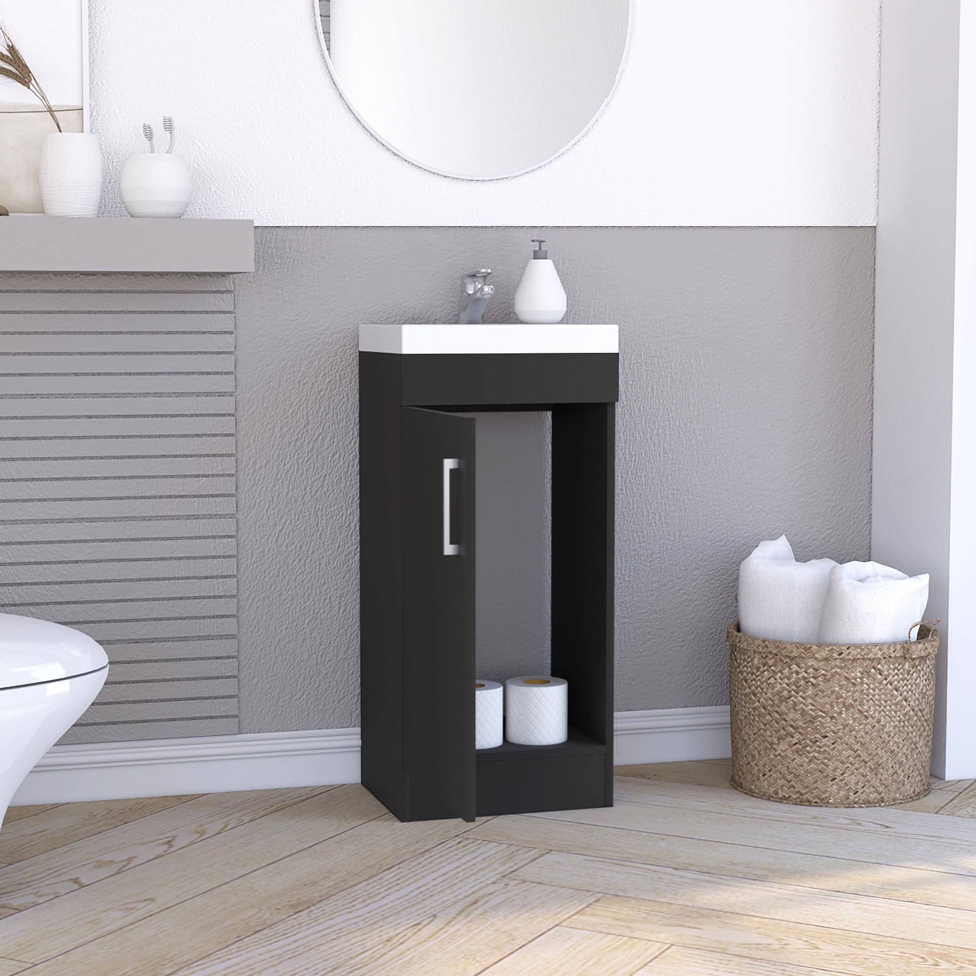 Madrid Bathroom Vanity Sink, Metal Handle, Single Door Cabinet Black Black Bathroom Modern Particle Board Particle Board