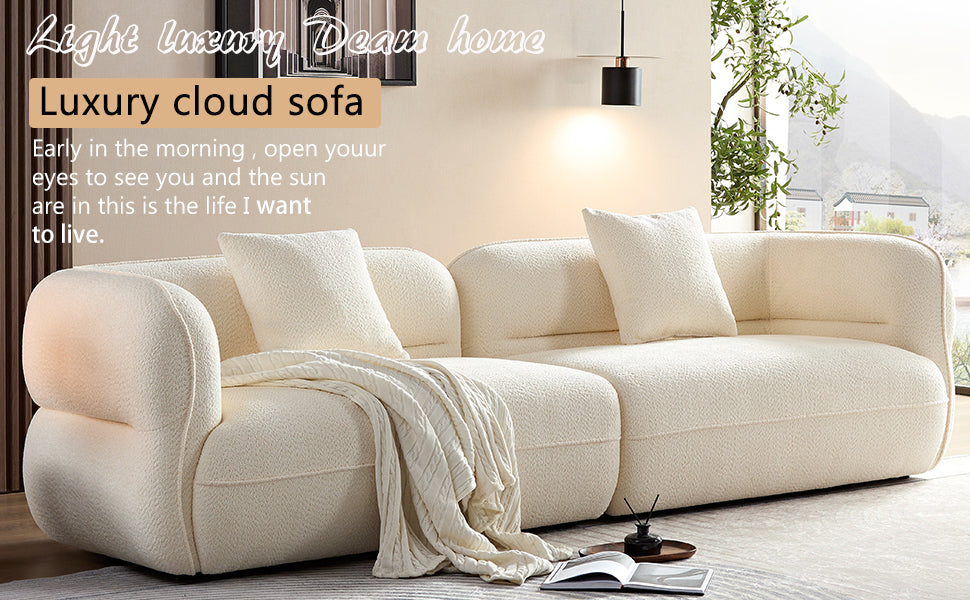White Sectional Sofa, Durable Fabric, Solid Wood Frame, High Density Sponge Filler White Bathroom Medium Soft Fabric 3 Seat