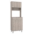 Bay Area Pantry, Two Door Cabinets, One Drawer, Four Adjustable Metal Legs Light Gray Kitchen Modern Particle Board Engineered Wood