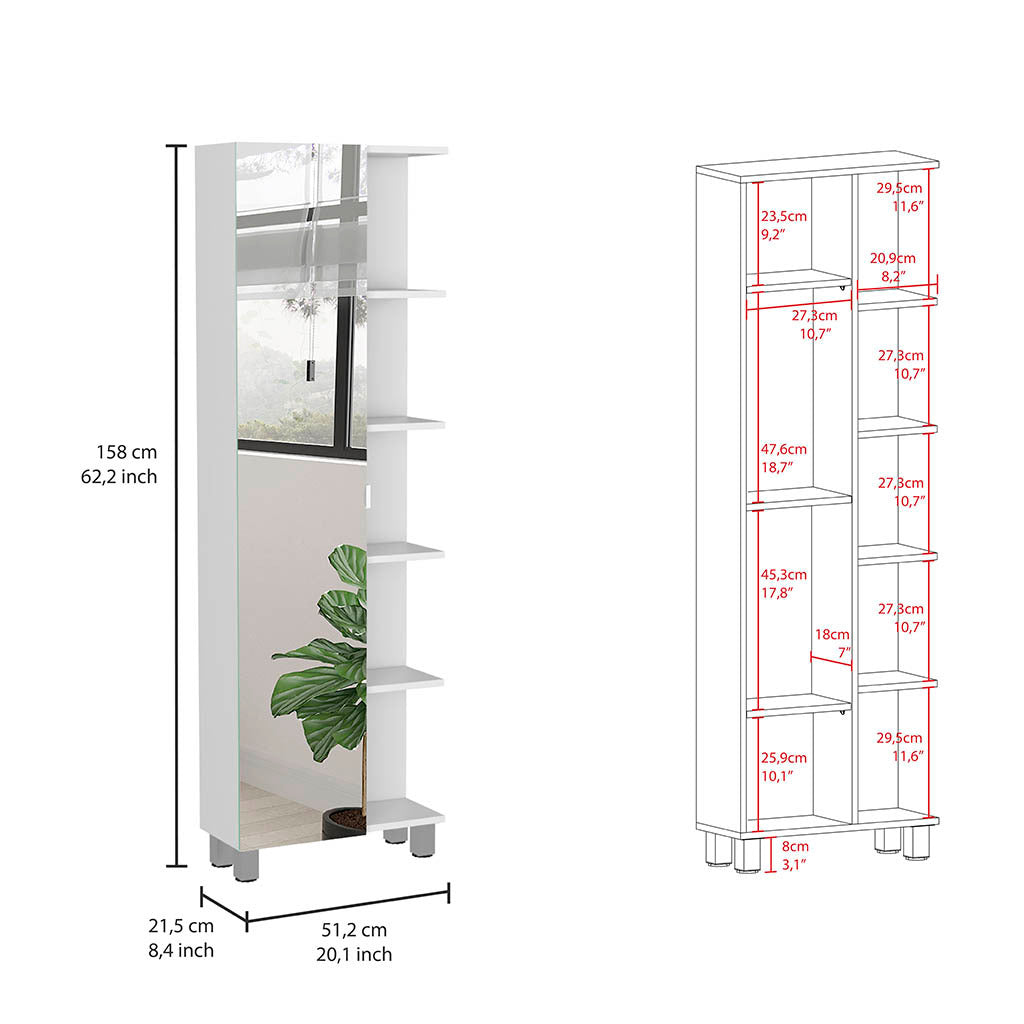 Urano Mirror Linen Cabinet, Four Interior Shelves