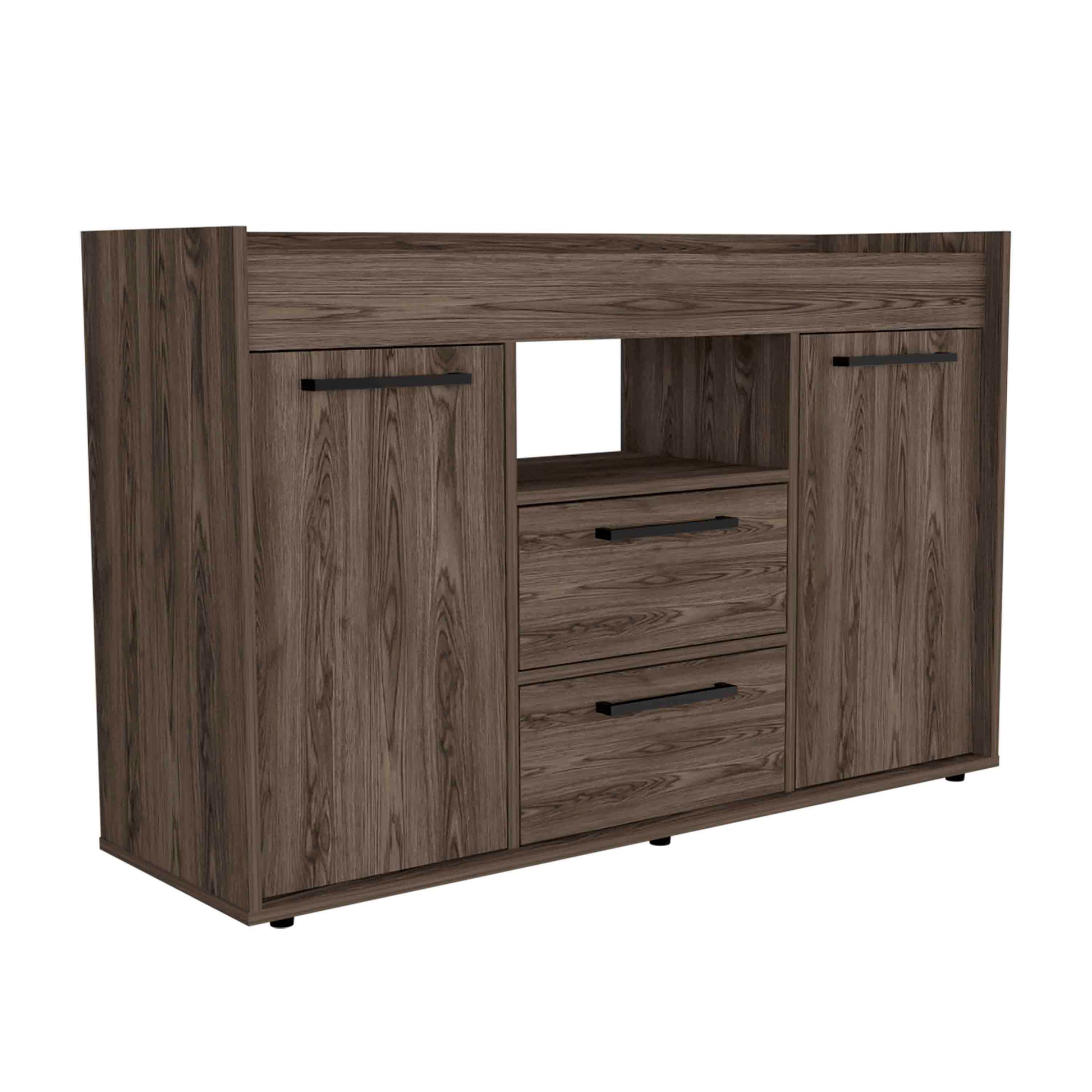 Lyon Sideboard, Two Drawers, Double Door Cabinets Dark Walnut Brown Primary Living Space Modern Freestanding Rectangular Drawers Coffee & End Tables Rectangular Particle Board Particle Board