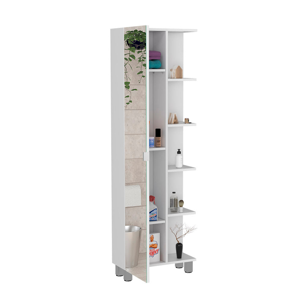 Urano Mirror Linen Cabinet, Four Interior Shelves, Five External Shelves White White 1 5 Freestanding Modern Particle Board Particle Board