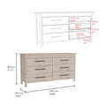 Hms 6 Drawer Double Dresser, Four Legs, Superior Top, Six Drawers Light Gray Gray Bedroom Modern Particle Board Particle Board