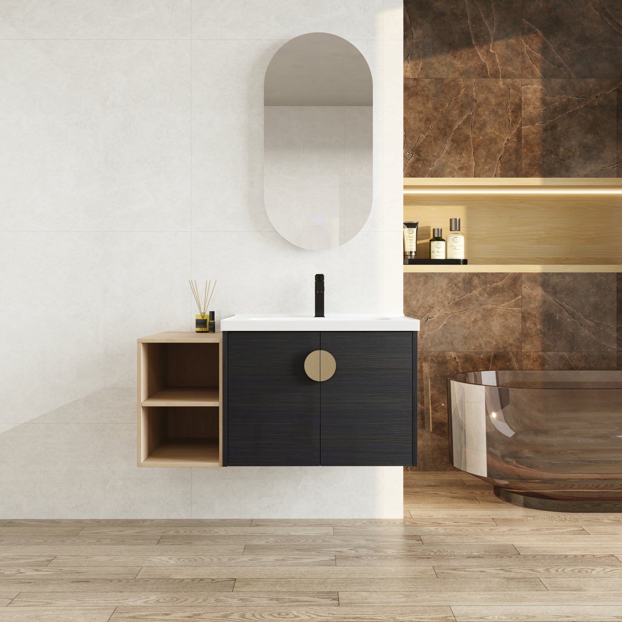 40 Inch Soft Close Doors Bathroom Vanity With Sink, And A Small Storage Shelves Bvc06328Bct Bvc07412Ltk Black Chestnut 2 1 Bathroom Wall Mounted Modern Plywood