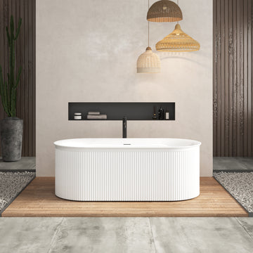 67" Acrylic Freestanding Bathtub Acrylic Soaking Tubs, Fluted Style Gloss White Freestanding Bathtub With Integrated Slotted Overflow And Brushed Nickel Toe Tap Drain, 02149 Bn Glossy White Oval Bathroom Freestanding Tubs Polished 61 69 In Contemporary