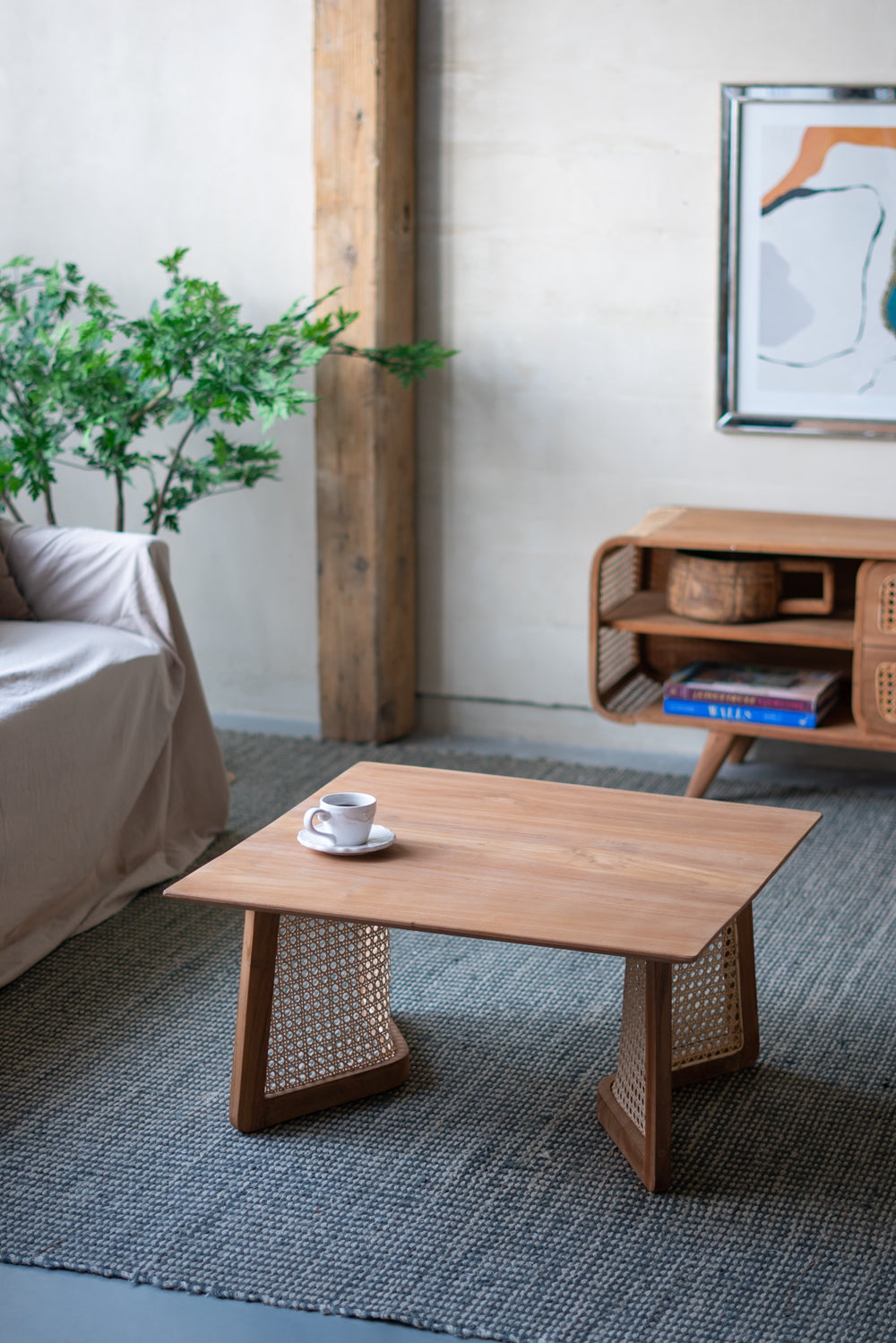 27.6X27.6X13.8" Teak Coffee Table Natural Wood Brown Primary Living Space Casual,Classic,Farmhouse,Minimalist,Modern Solid Wood