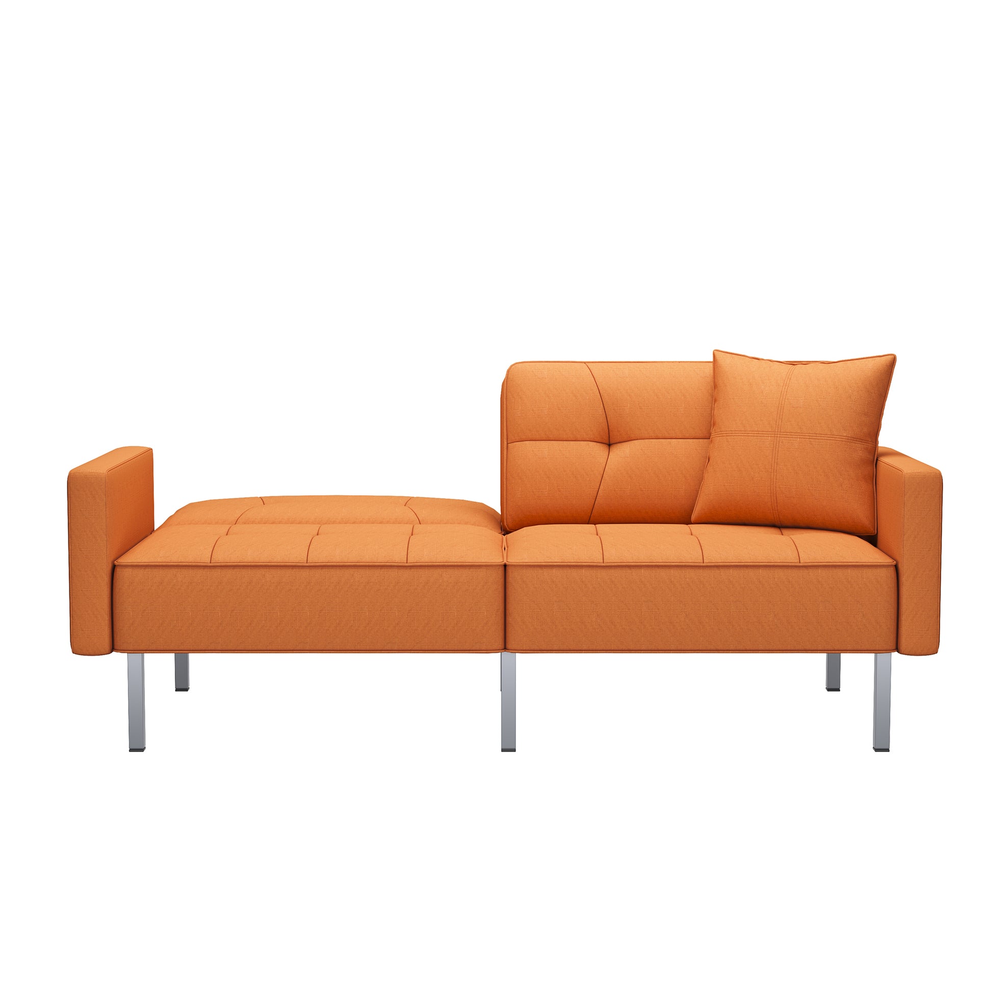 Orisfur. Linen Upholstered Modern Convertible Folding Futon Sofa Bed For Compact Living Space, Apartment, Dorm Orange Foam Linen