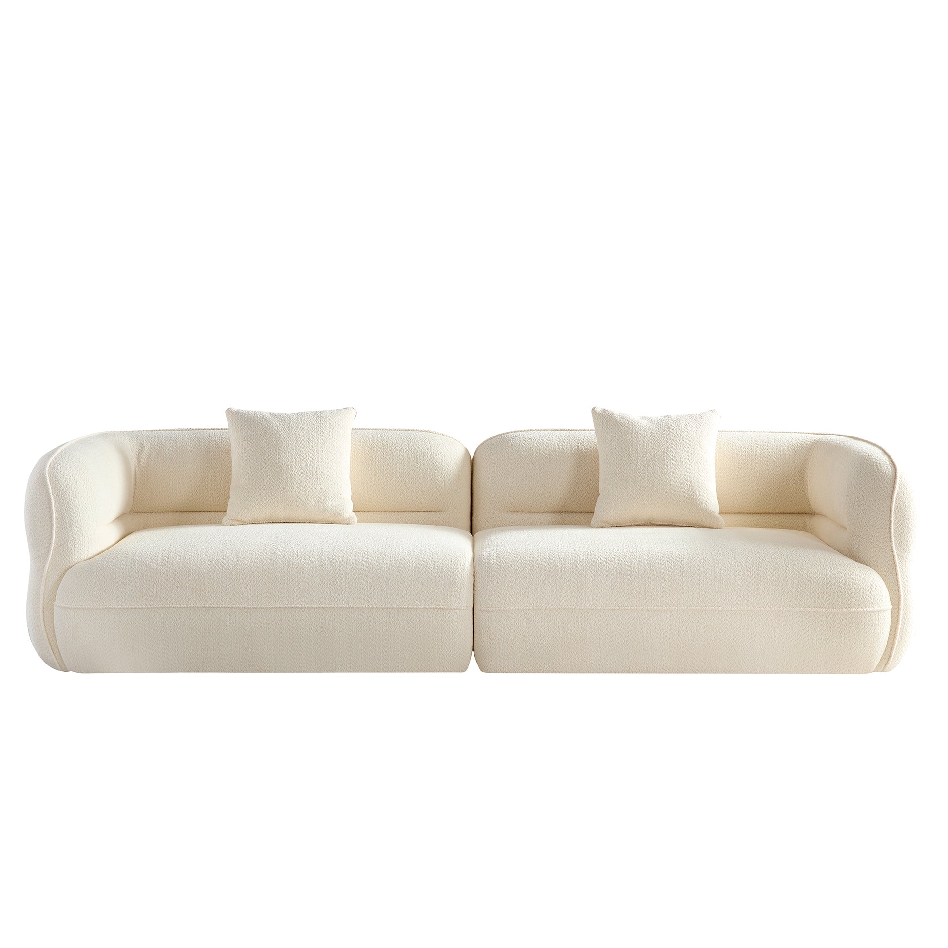 White Sectional Sofa, Durable Fabric, Solid Wood Frame, High Density Sponge Filler White Fabric 4 Seat