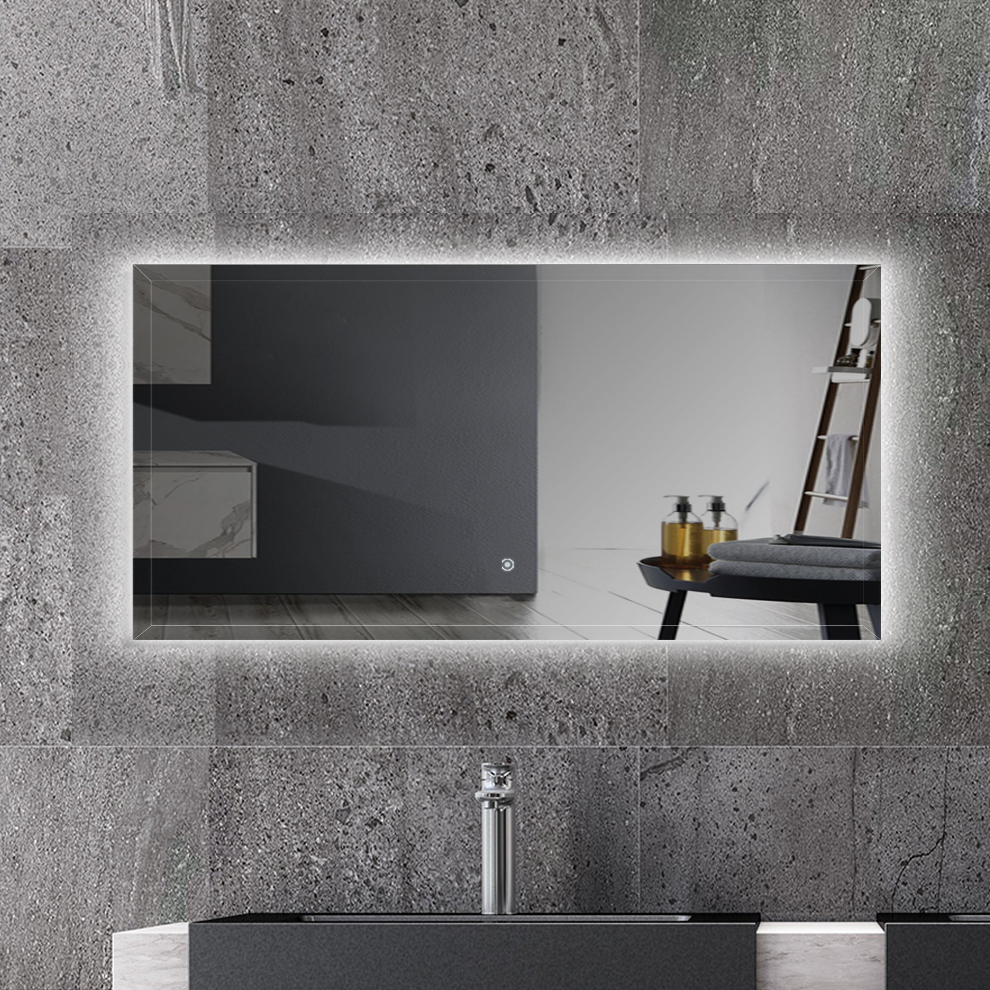 Led Bathroom Mirror, 59X30 In 8000K Vanity Mirror With Lights, Ip54 Waterproof Aluminum Alloy Sealing Bathroom Mirrors For Wall Mounted, Float Glass Cri90 Silver Bathroom American Design Glass