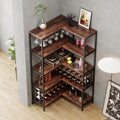 Corner Wine Rack Bar Cabinet Industrial Freestanding Floor Bar Cabinets For Liquor And Glasses Storage For Home Kitchen Walnut Black Dining Room Industrial Mdf Metal