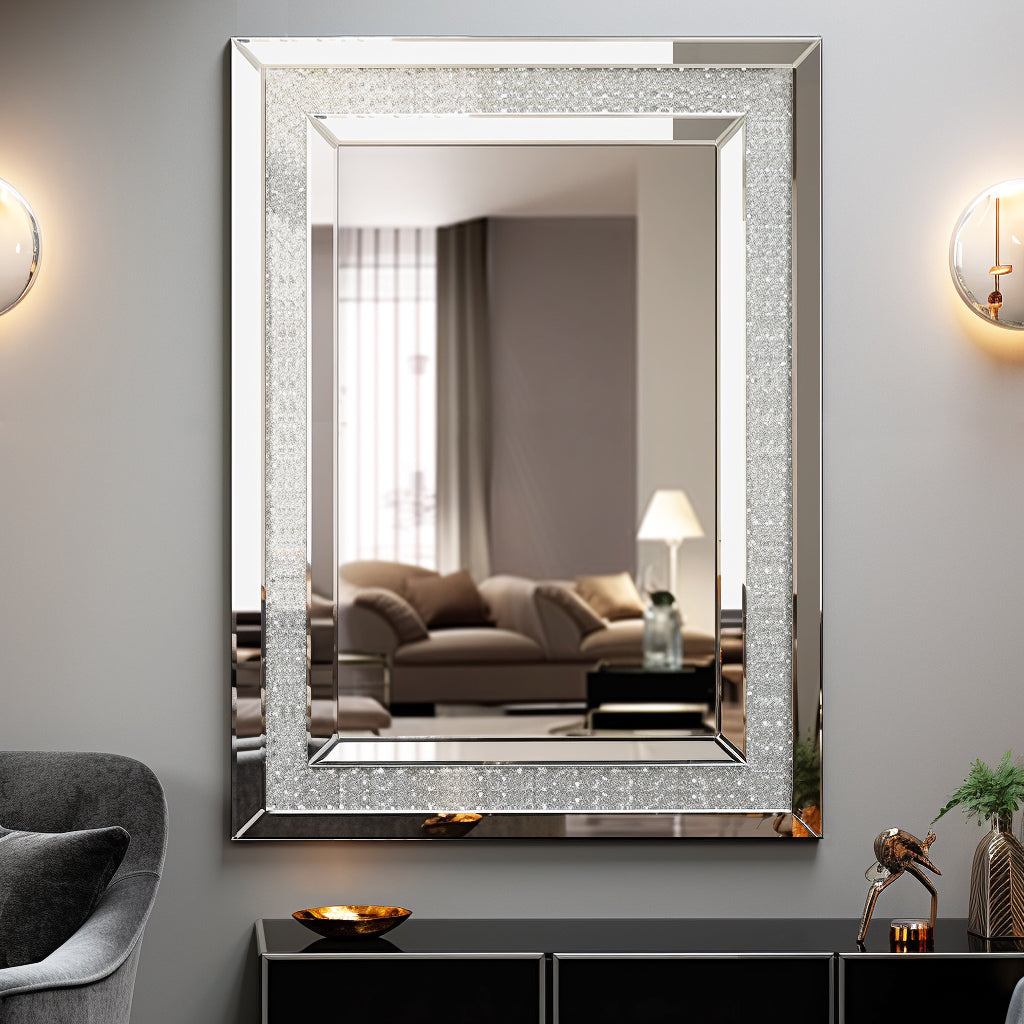 Large Wall Mounted Silver Decorative Rectangular Wall Mirror For Home, Living Room, Bedroom, Entryway Clear Hd Mirror Silver Mdf Glass