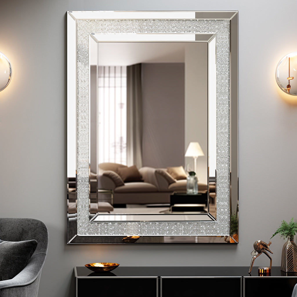 Large Wall Mounted Silver Decorative Rectangular Wall Mirror For Home, Living Room, Bedroom, Entryway 91*61Cm Silver Mdf Glass