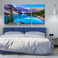3 Panels Framed Nature Landscape Mountain & Lake Canvas Wall Art Decor,3 Pieces Mordern Canvas Decoration Painting For Office,Dining Room,Living Room, Bedroom Decor Ready To Hang Rectangle Framed