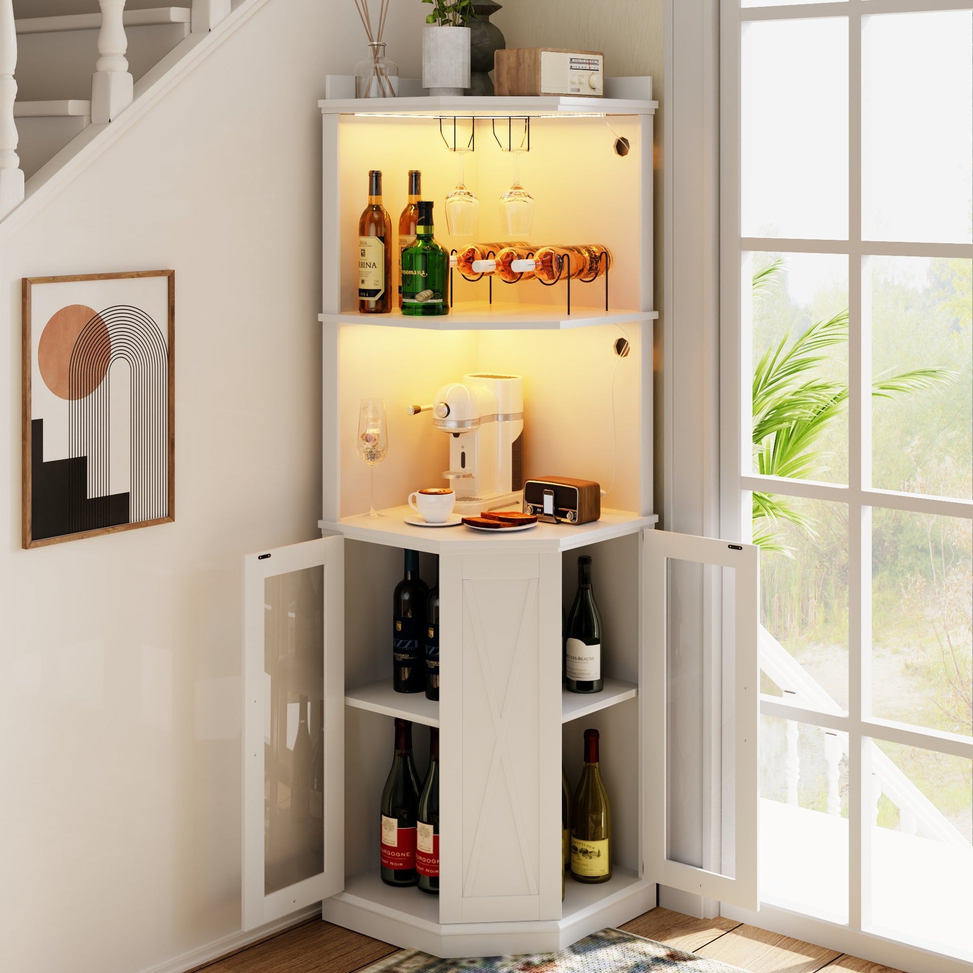 67.7" Corner Bar Cabinet With Power Outlet,