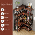 Corner Wine Rack Bar Cabinet Industrial Freestanding Floor Bar Cabinets For Liquor And Glasses Storage For Home Kitchen Walnut Black Dining Room Industrial Mdf Metal