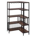 Corner Wine Rack Bar Cabinet Industrial Freestanding Floor Bar Cabinets For Liquor And Glasses Storage For Home Kitchen Walnut Black Dining Room Industrial Mdf Metal