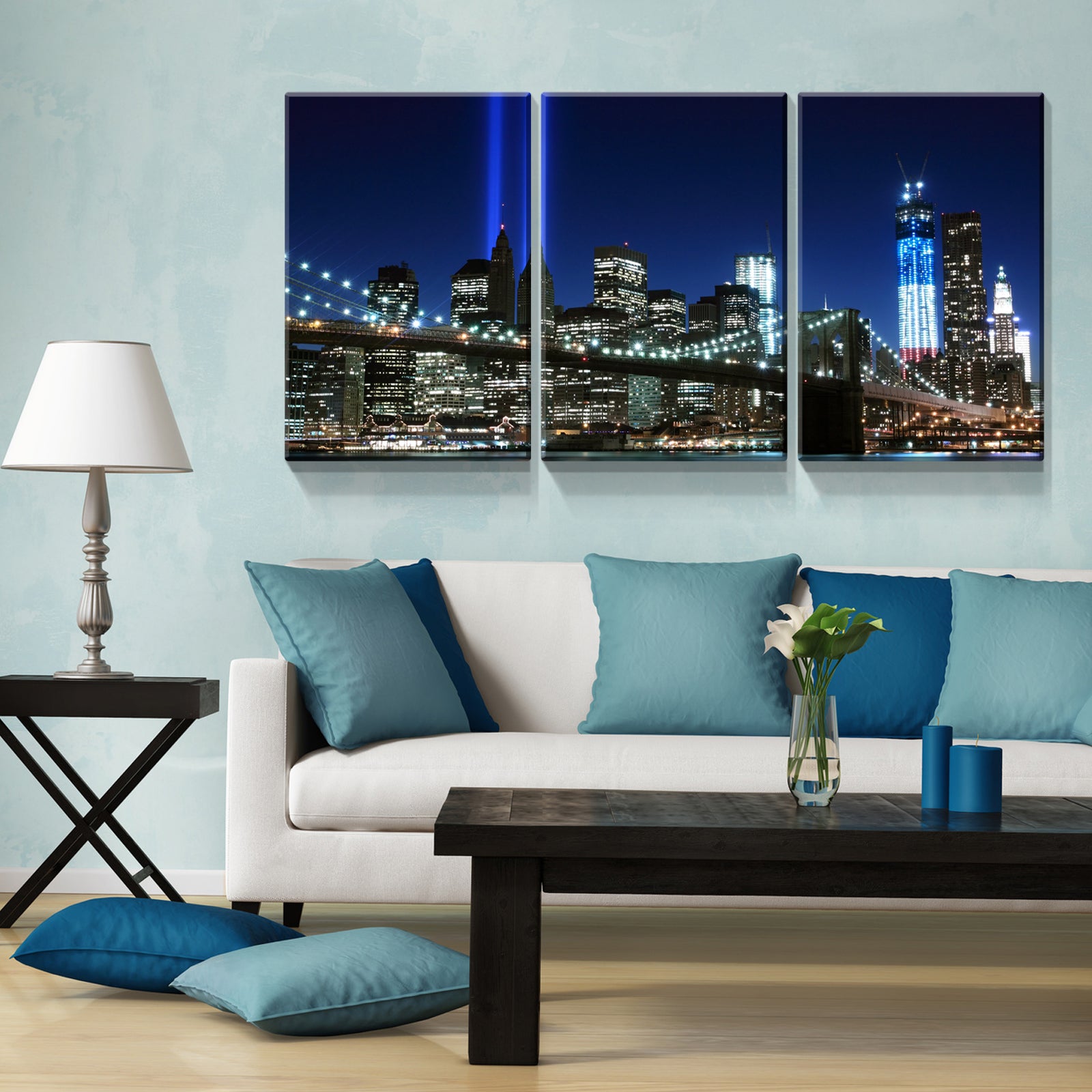 3 Panels Framed Brooklyn Bridge Night View York Canvas Wall Art Decor,3 Pieces Mordern Canvas Decoration Painting For Office,Dining Room,Living Room, Bedroom Decor Ready To Hang Rectangle Framed Multicolor Oversized 41In Canvas Nature Scenes