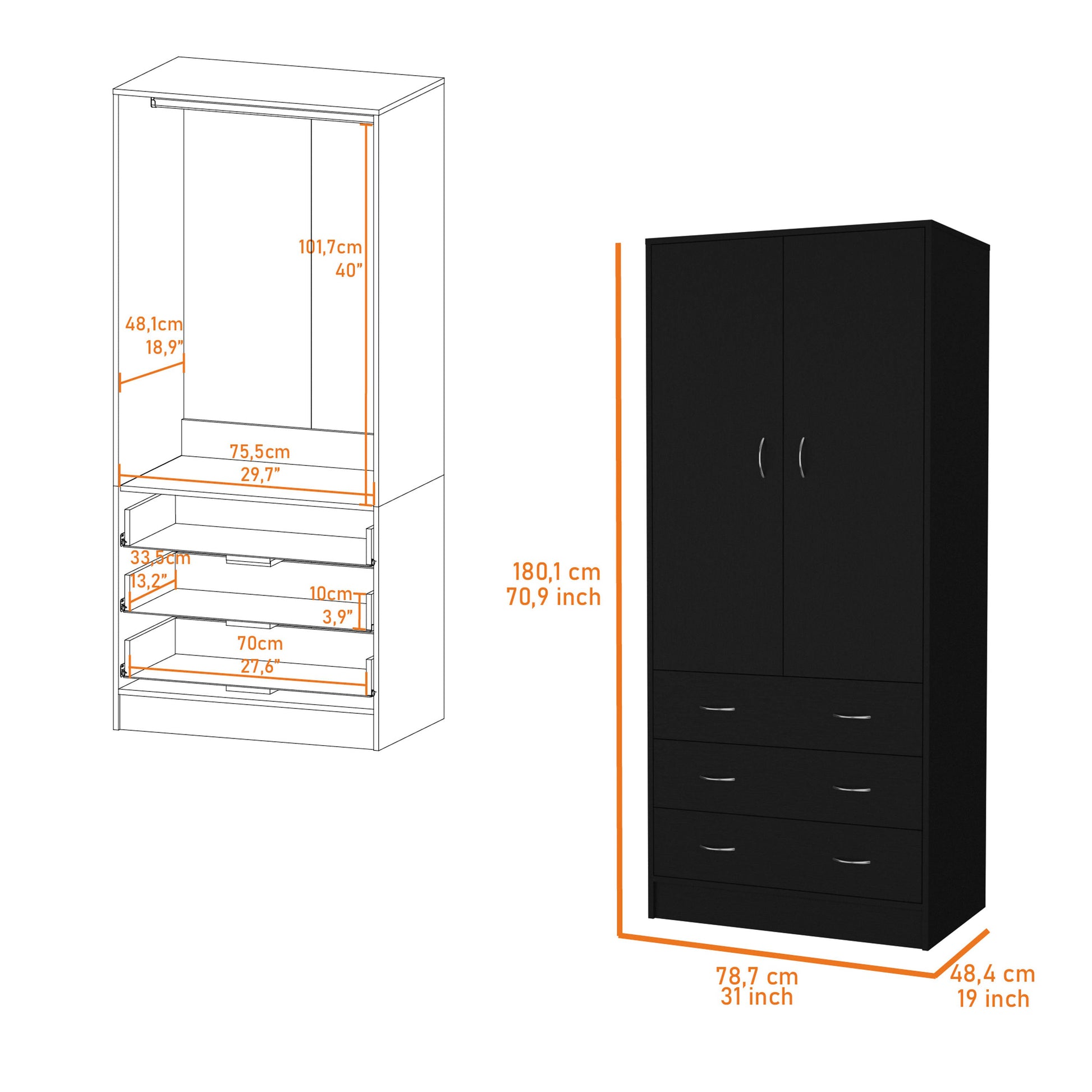 Ella Black 2 Door Armoire Black Bedroom Wood