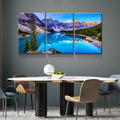 3 Panels Framed Nature Landscape Mountain & Lake Canvas Wall Art Decor,3 Pieces Mordern Canvas Decoration Painting For Office,Dining Room,Living Room, Bedroom Decor Ready To Hang Rectangle Framed